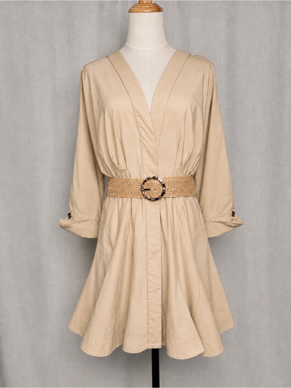 Acler Bastor Mini Dress Belted Kimono Sleeve Tan Size 10